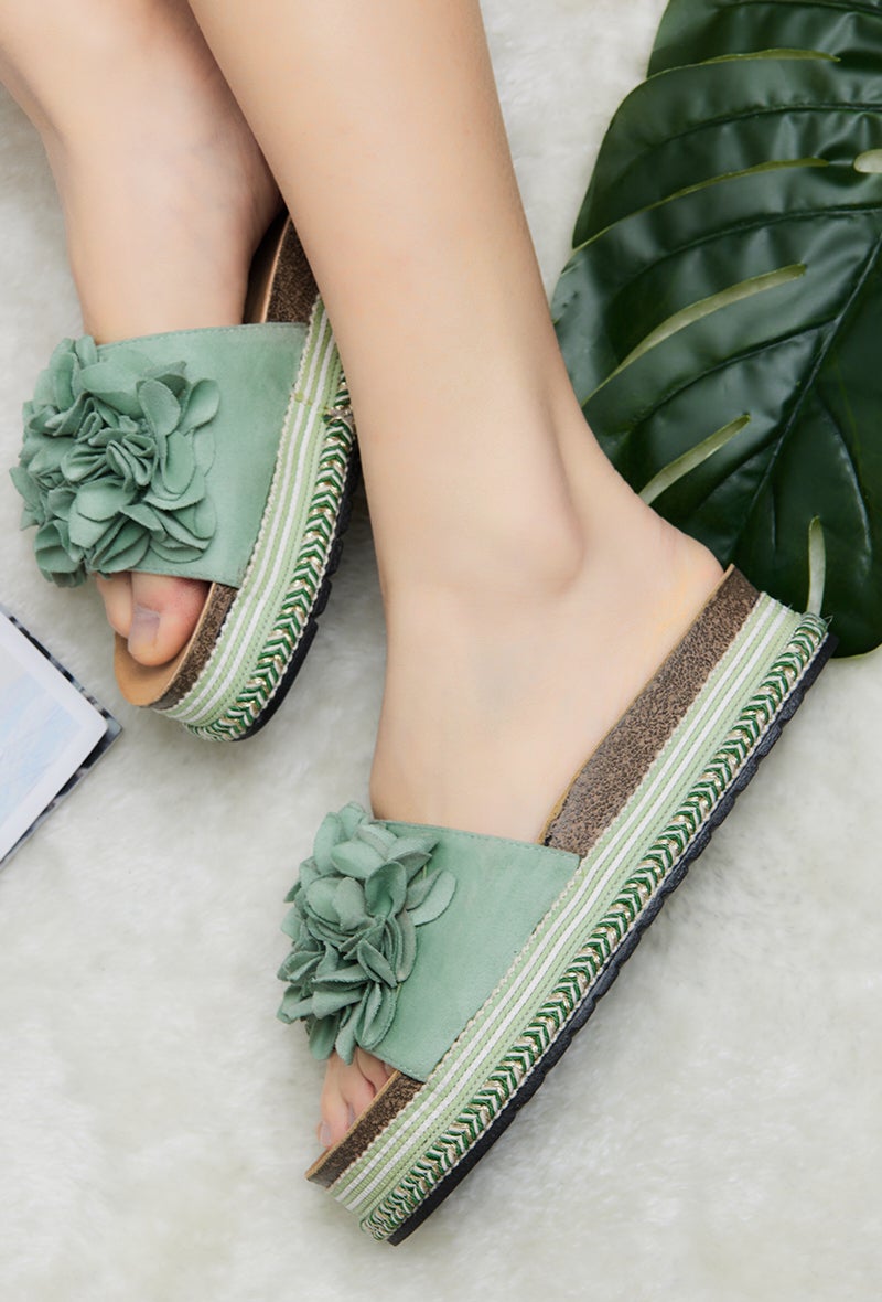 Green floral sandals store